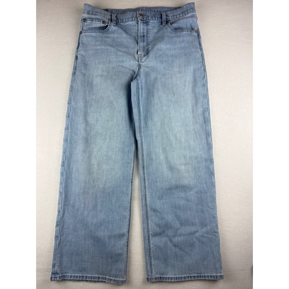 American Eagle Women 14 Stove Pipe  Light Wash High Waisted Boho Denim Jeans